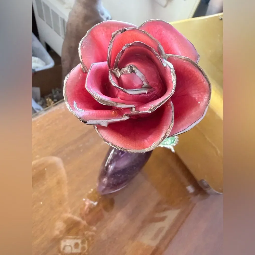 Artistic Silver Glass dipped Roses Pink Red and Purple